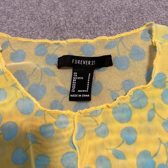 FOREVER 21 Women’s Mesh Yellow and Blue Long Sleeve Top - Picture 3 of 3
